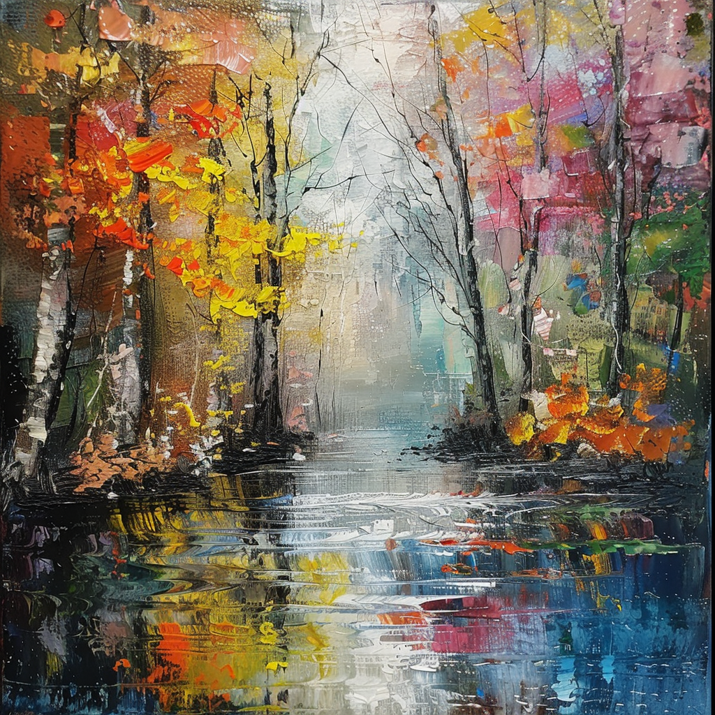 AQ-S033 100x100 cm vierkant palet schilderij herfst bomen in het bos