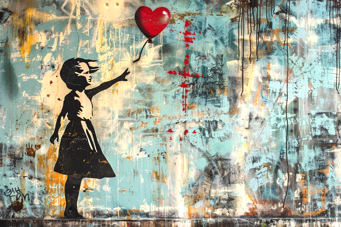 AQ-S0138 120x80 cm Landscape schilderij cm meisje met rode ballon voor graffiti muur Banksy stijl