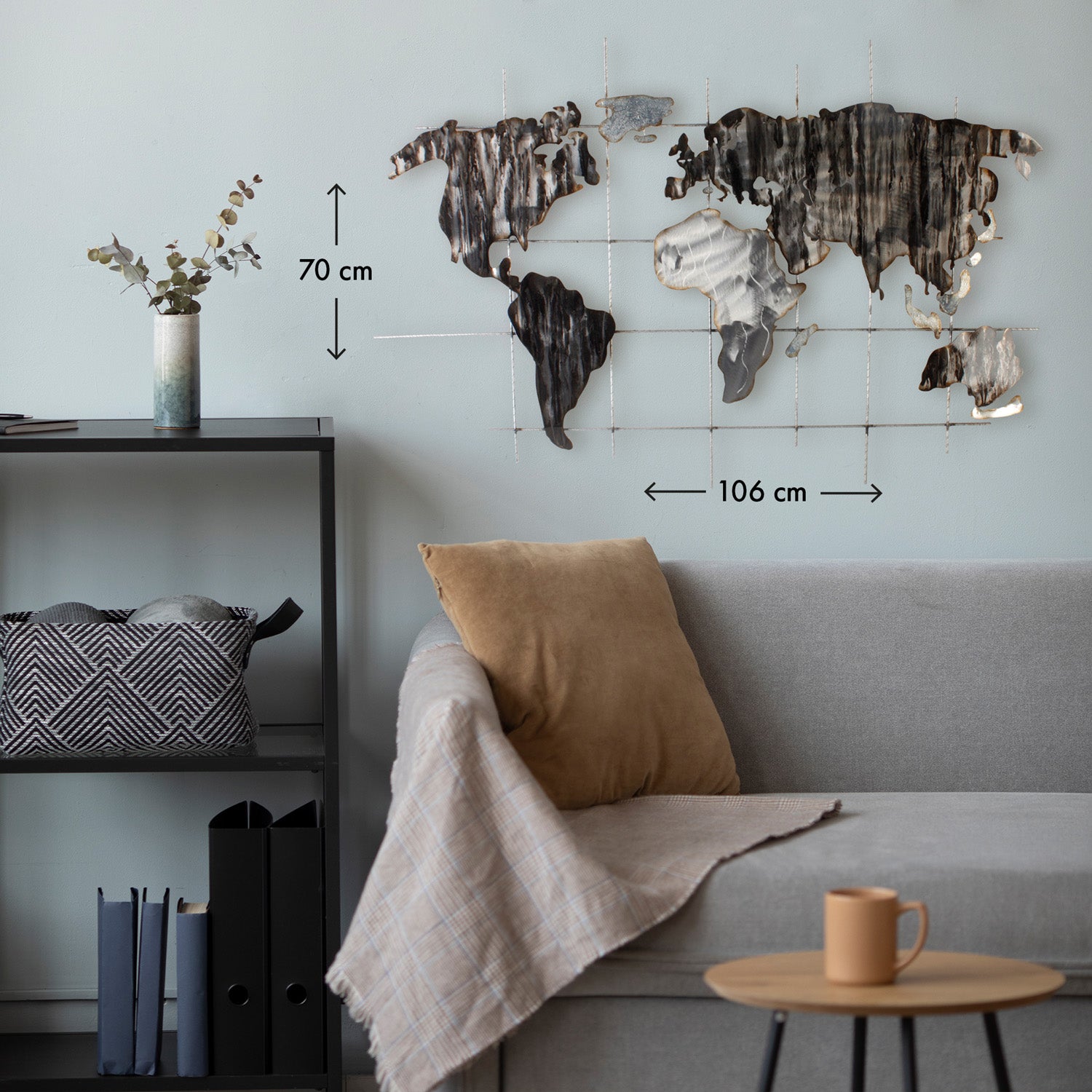 Monochrome World Map - 106x70 cm